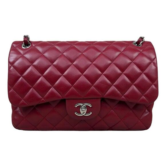 Chanel Caviar Jumbo Double Flap Bag Leather Red - Picture 1 of 16